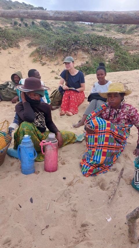Quinn Mitsuko Parker alongside women involved in fish and seafood trade on the Indian Ocean coast south of Ambovombe.